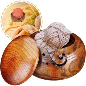 Houten garenkom met deksel voor breien en haken | Handgemaakte garenhouder voor thuisgebruik (16 x 7 cm) Yarn bowl