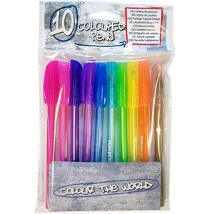 Pen gekleurde balpennen 14 cm lang 10 stuks roze - paars - blauw - groen - geel - oranje