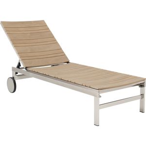 NATERIAL - ligbed MENORCA - tuinligbed met 5-voudig verstelbare rugleuning - 195 x 65 x 36 cm - max.160kg - met wielen - aluminium - polywood - beige