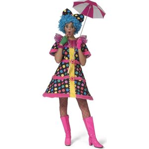 Funny Fashion - Clown & Nar Kostuum - Hotty Dotty Multicolor Regenboog Stippen Clown - Vrouw - Zwart, Multicolor - Maat 44-46 - Carnavalskleding - Verkleedkleding