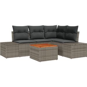 vidaXL - 5-delige - Tuin - Sofaset - met - Kussens - Grijs - Poly - Rattan - Acacia
