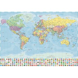 Wereldkaart poster - formaat 50 x 70 cm - multi - wanddecoratie