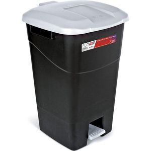 Afvalcontainer 60 liter met pedaal, zwarte bodem en grijs deksel