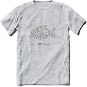 I Love Fishing - Vissen T-Shirt | Grijs | Grappig Verjaardag Vis Hobby Cadeau Shirt | Dames - Heren - Unisex | Tshirt Hengelsport Kleding Kado - Licht Grijs - Gemaleerd - L