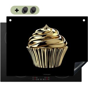 KitchenYeah® Inductie beschermer 71x52.5 cm - Cupcake - Eten - Goud - Zwart - Kookplaataccessoires - Afdekplaat voor kookplaat & Spatscherm achterwand - Inductiebeschermer - Inductiemat - Inductieplaat mat - Keuken decoratie