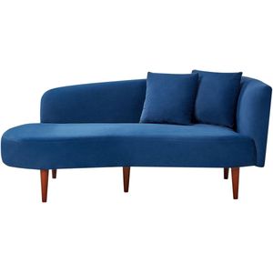 Chaise Longue - Blauw - Fluweel - Eucalyptushout