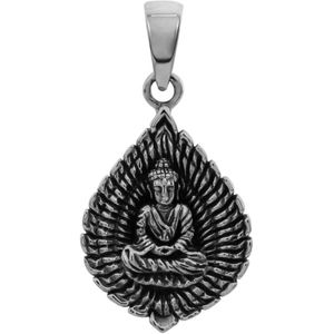 Zilveren hanger, ovalen hanger met geoxideerde delen en Buddha