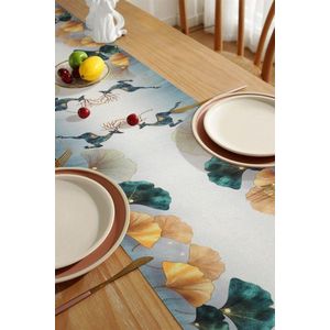 Tafelloper goud tafelkleed blauw groen placemats modern woonkamer tafellinnen linnen petrol geel Ginkgo mat keuken tafelloper voor picknick bruiloft herfst winter eettafel decor 40 x 140 cm