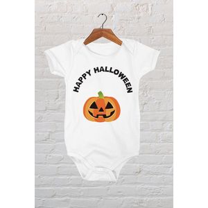 Hospitrix Baby Rompertje met Print Happy Halloween | 86 maat | 12-18 maanden |  Korte Mouw | Cadeau voor Zwangerschap | Bekendmaking | Aankondiging | Halloween kostuum Baby