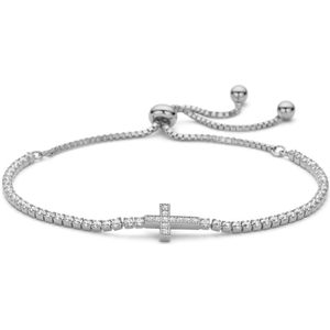 New Bling - 9NB-1562 - zilveren armband verstelbaar met kruisje - 925 sterling silver - rhodium plated
