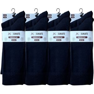 Sukats® 8 Paar Merino Sokken - Merino Wollen Sokken - Heren Sokken - Maat 47-50 - XXL - Navy Blue - Badstof Zool - Naadloos - Verstevigde Hak en Teen