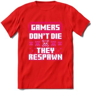 Gamers don't die pixel T-shirt | Neon Roze | Gaming kleding | Grappig game verjaardag cadeau shirt Heren – Dames – Unisex | - Rood - M