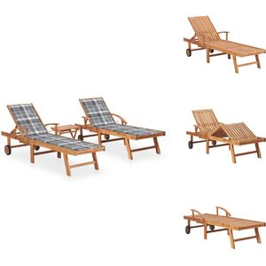 vidaXL Ligbed Met Tafel - Ligbedden Met Tafels - Ligbeddenset - Ligbeddensets - Ligbedden 2 st met tafel en kussens massief teakhout