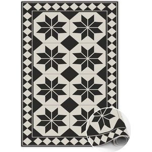 Tulup Vinyl Tapijt - Zwart - witte sterren PVC Floor Mat - 60 x 90 cm - Zwart En Grijs PVC Vloer Mat - Vloerkleed Vinyl - PVC Tapijt - Woonkamertapijt - Slaapkamertapijt