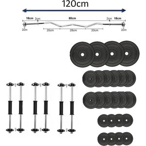 65kg Halterset 6 halters + Curl Stang - Afstelbare Gewichtenset – Fitness set – 6 x Dumbbell – Halterstangset - 65kg halterschijven