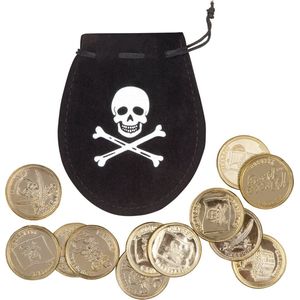 Boland - Set Piratenzakje met 12 munten - Kinderen en volwassenen - Unisex - Piraat - Piraten