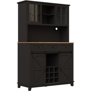 Keukenkast (105×38,4×180cm), hoog keukenbuffet, vitrinekast, buffetkast met verstelbare planken, dressoir met ledverlichting, variabele lichtkleuren, zwart