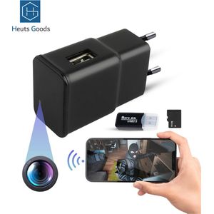 Heuts Goods - Spy Camera Adapter - Verborgen Camera - Spy Camera - WiFi met App - Incl. 64GB Micro SD Kaart en Kaartlezer - FULL HD 1080P - Bewegingsdetectie - Met NL Handleiding - Zwart
