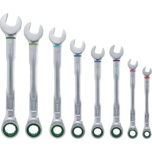 Set of 8 ratchet combination spanners - high-quality and rust-proof - colour-coded size designation