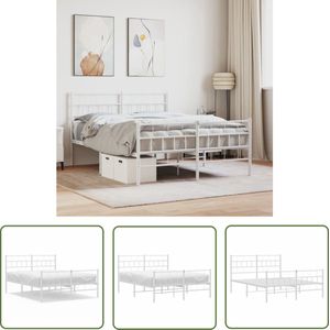 vidaXL Klassiek Bed - Robuust Bed Frame - Bedframe met hoofd- en voeteneinde metaal wit 140x190 cm - Metalen Bed - Staal Bed - Witte Bed