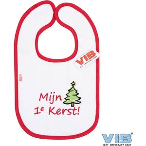 VIB® - Slabbetje Luxe velours - Mijn 1e kerst (Wit-Rood) - Babykleertjes - Baby cadeau