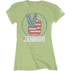 John Lennon - Peace Fingers US Flag Dames T-shirt - S - Groen