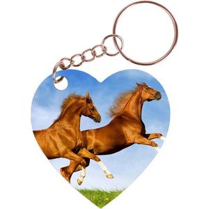 Sleutelhanger hartje 5x5cm - Bruine Paarden