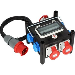 Brennenstuhl Compacte rubberen stroomverdeler voor op de bouw (2m kabel, 2x CEE 400V/16A, 1x CEE 400V/32A, 4x 230V/16A met penaarde, voor gebruik op locatie en permanent buitengebruik, Made in Germany)