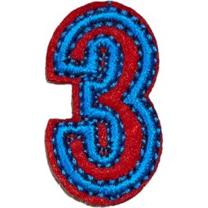 Cijfers Nummer Strijk Embleem Patches Blauw Rood Cijfer 3 / 2 cm / 3.4 cm