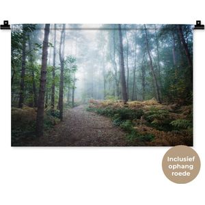 Wandkleed Bospaden - Een mistig pad door het bos Wandkleed katoen 60x40 cm - Wandtapijt met foto