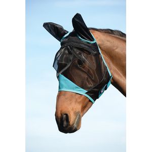 Weatherbeeta - Vliegenmasker - Fijnmazig - Met Oren - Zwart/Turquoise - Maat Pony