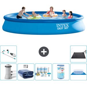 Intex Rond Opblaasbaar Easy Set Zwembad - 457 x 84 cm - Blauw - Inclusief Pomp Solarzeil - Onderhoudspakket - Filter - Grondzeil - Stofzuiger - Solar Mat