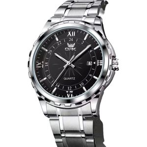 OPK - Luxe Herenhorloge - Polshorloge - Heren - Cadeau - Horloge - Geschenkdoos - Mannen - Zilver Zwart - Chronograaf - RVS