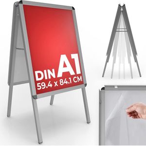 Reclamebord - Stoepbord - Reclameborden - Reclamebord buiten - Posterstandaard - 4 kg - Aluminium - Zilver - 64 x 122 x 7.5 cm