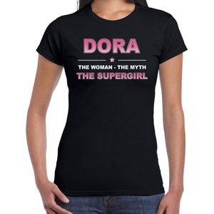 Naam cadeau Dora - The woman, The myth the supergirl t-shirt zwart - Shirt verjaardag/ moederdag/ pensioen/ geslaagd/ bedankt M