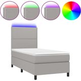 vidaXL Boxspring met matras en LED stof lichtgrijs 90x200 cm