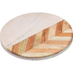 KitchenCraft Serenity Onderzetter - rond mangohout/marmer roze/bruin