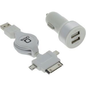Stekkers 12V 2 Port USB met Kabelroller Micro iPhone