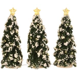 Luville  - Snowy Conifer with lights battery operated 3 pieces - Kersthuisjes & Kerstdorpen