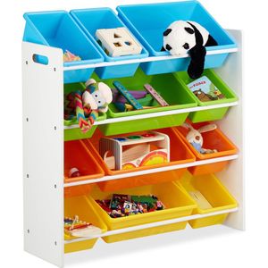 relaxdays speelgoedrek - opbergrek kinderen - speelgoedboxen opbergmeubel speelgoed kleurr XL