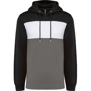 Driekleurige unisex hoodie met capuchon merk Kariban Zwart/Wit/Basalt - XXL