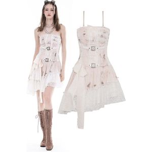 Dark in Love - Steampunk dye asymmetric Korte jurk - L - Creme