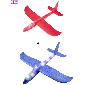 Happy Trendz® Set van 2 Grote LED - vliegtuigen zweef vliegtuig Speelgoedvoertuig - Foam Wegwerp Set 48 cm met verlichting Rood Blauw- Rood en Blauw - XL-model (48 cm)