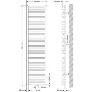 Badkamer radiator middenaansluiting 400x1800 mm chroom gebogen incl. montagemateriaal LuxeBath