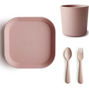 Mushie Serviesset |Set bord+beker+Vork en Lepel|4-delig|Blush oud roze|Kinderservies|BIBS|Bestek|Bord|Beker|Cup|