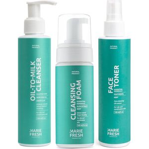Marie Fresh Cosmetics Oil cleanser + Reinigingsschuim + Gezichtstoner met gefermenteerde mineralen - Skincare voor Gecombineerde & Vette Huid - Gezichtsreinigers - Huidverzorgingsset