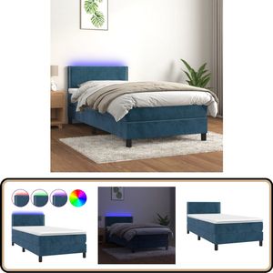 vidaXL Boxspring met LED - Fluweel Donkerblauw 80x200 cm Boxspring - Velvet Bed - Donkere Blauwe Boxspring - Slaapcomfort - Led Lampje