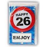 Happy Birthday kaart met button 26 jaar