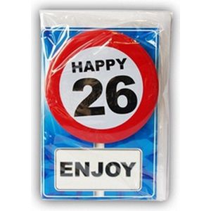 Happy Birthday kaart met button 26 jaar