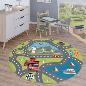 Paco Home Kindervloerkleed Vloerkleed Rond Kinderkamer-Speelvloerkleed Stratenvloerkleed 160 cm Rund